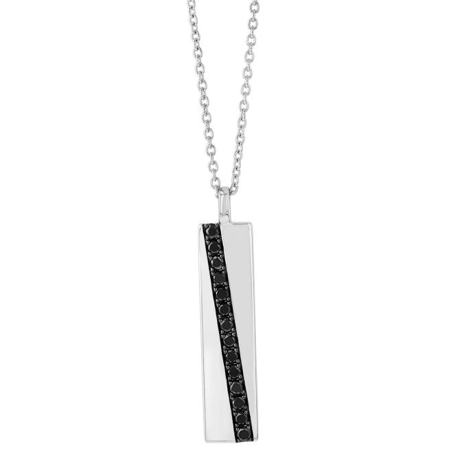 Black Diamond Angled Column Rectangle Pendant in White Gold