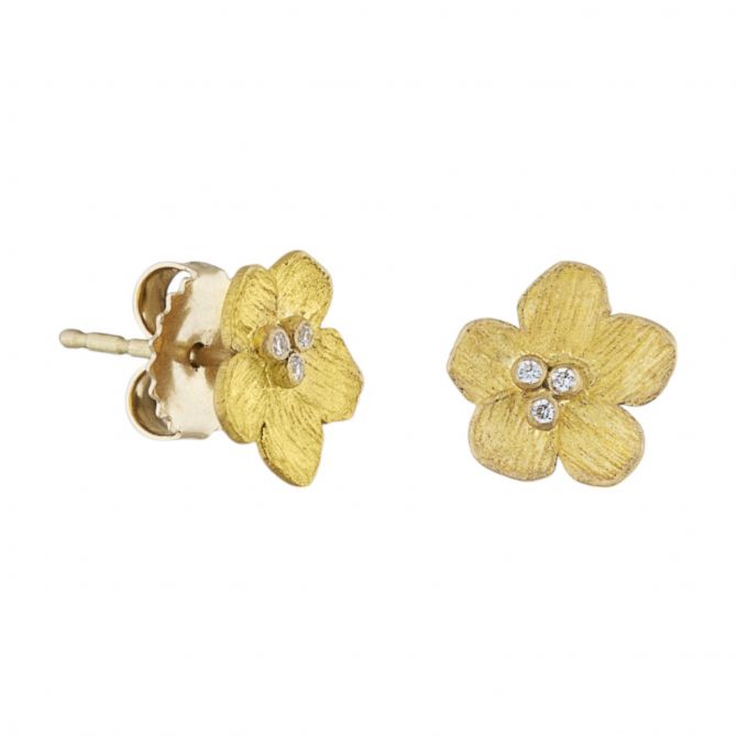 Lika Behar Buttercup Yellow Gold Flower Stud Earrings with Diamonds