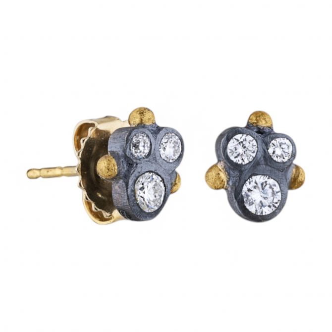 Lika Behar Dylan Diamond Cluster Medium Stud Earrings in Oxidized Silver & Yellow Gold