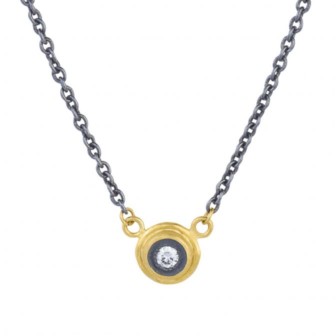 Lika Behar Krista Bezel Set Diamond Pendant in Oxidized Silver & Yellow Gold