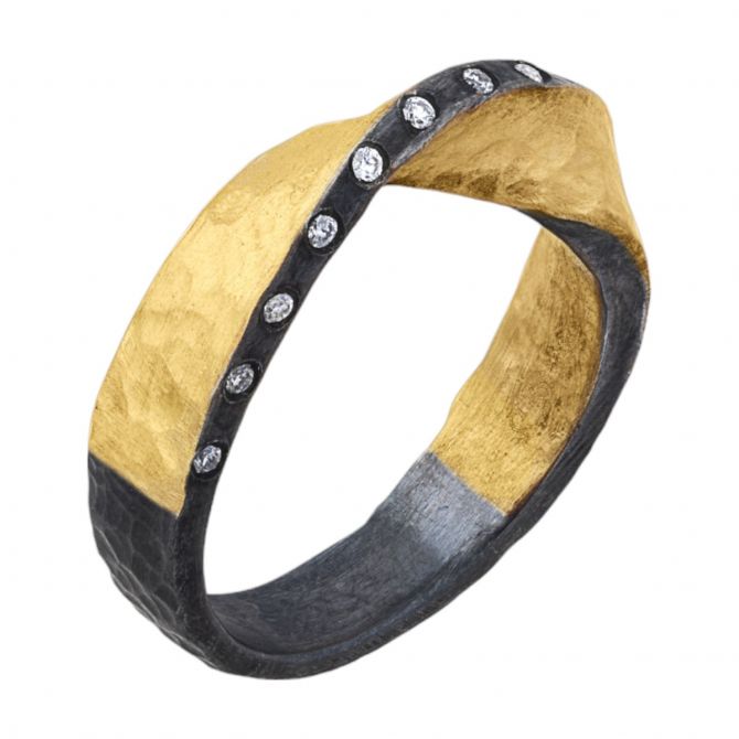 Lika Behar Twist Diamond Ring in Yellow Gold & Oxidized Silver