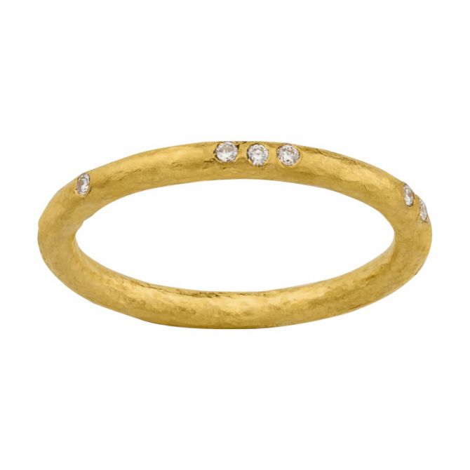 Lika Behar Hammered Yellow Gold Ring with Diamond Accents