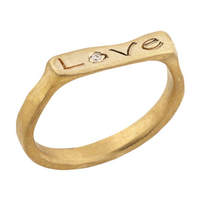 Lika Behar Stockton "Love" Stacking Ring in Yellow Gold with Diamond Accent