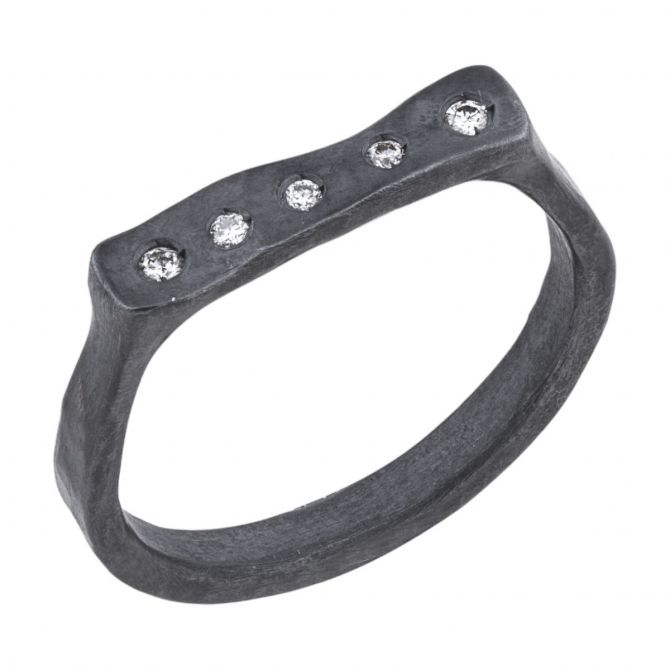 Lika Behar Stockton Diamond Stacking Ring in Oxidized Silver