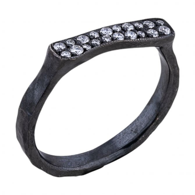 Lika Behar Stockton Diamond Pavé Stacking Ring in Oxidized Silver