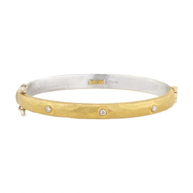 Lika Behar Stockholm Yellow Gold Wide Bangle Bracelet with Diamond Accents