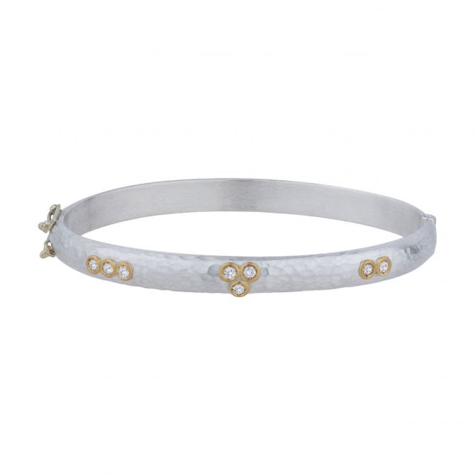 Lika Behar Random Walk Diamond Cluster Bangle Bracelet in Sterling Silver & Yellow Gold