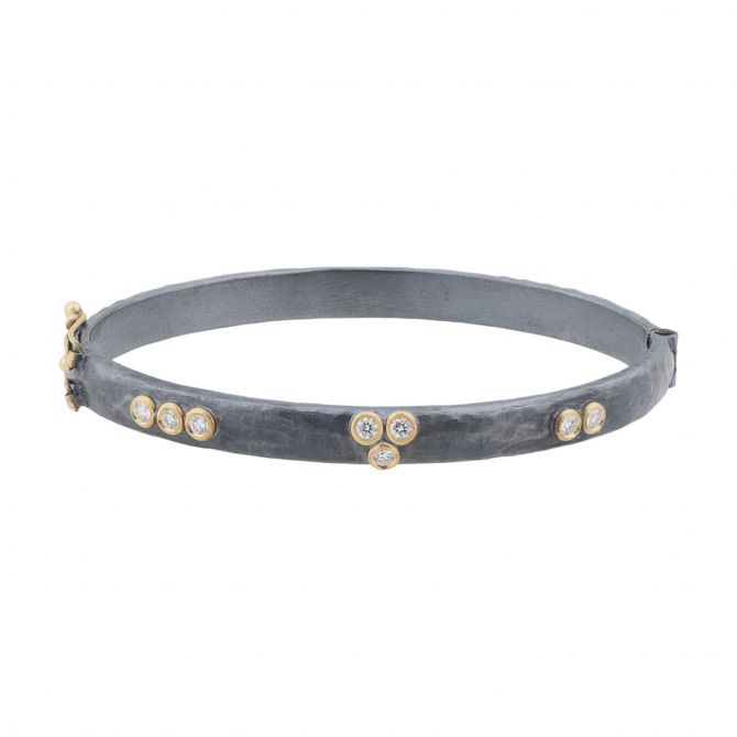 Lika Behar Random Walk Diamond Cluster Bangle Bracelet in Oxidized Silver & Yellow Gold