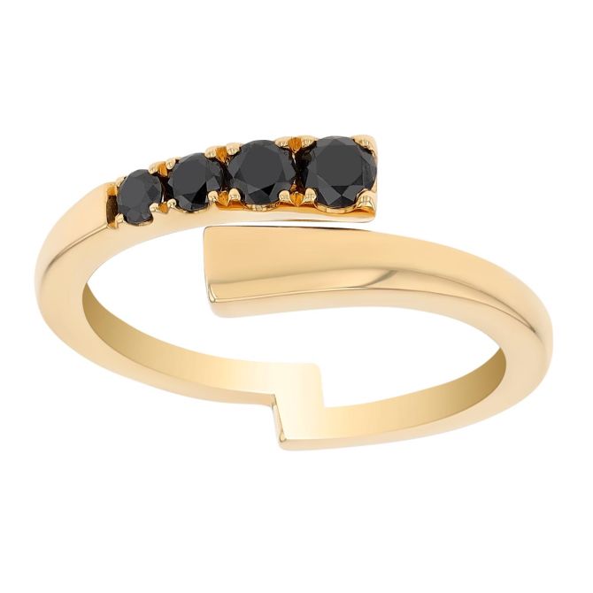 Frederic Sage Black Diamond Bypass Ring in Yellow Gold