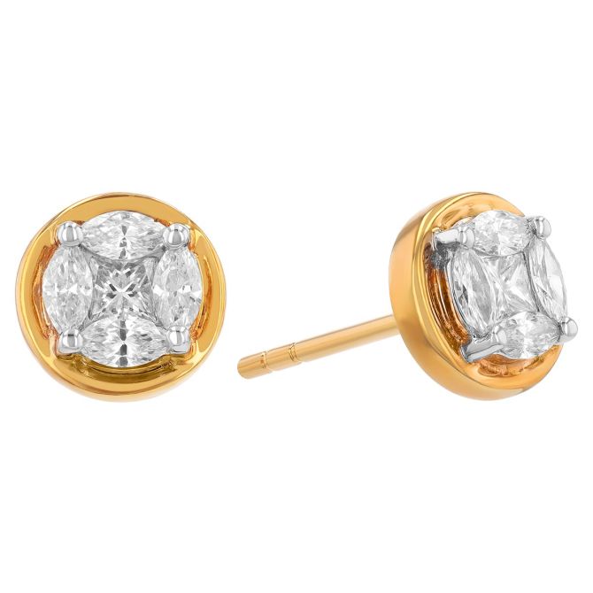 Frederic Sage Princess Cut & Marquise Diamond Cluster Stud Earrings in Two Tone