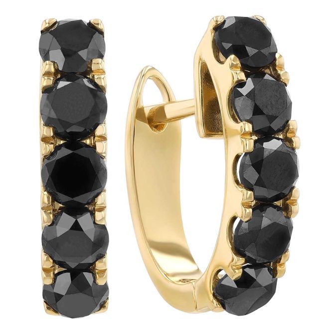 Frederic Sage Black Diamond Huggie Hoop Earrings in Yellow Gold