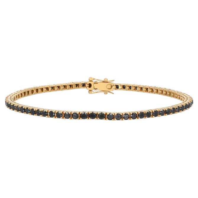 Frederic Sage Round Black Diamond Tennis Bracelet in Yellow Gold, 8", 4.30 cttw