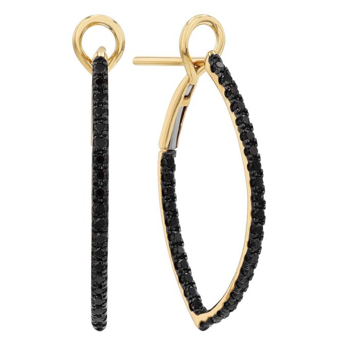 Frederic Sage Black Diamond In & Out Marquise Shape Hoop Earrings in Yellow Gold