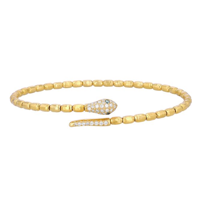 Marika Yellow Gold Snake Coil Bangle with Diamond Pave