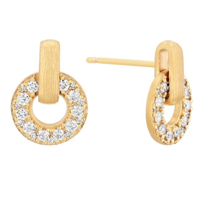 Marika Diamond Open Circle & Link Post  Earrings in Satin Yellow Gold