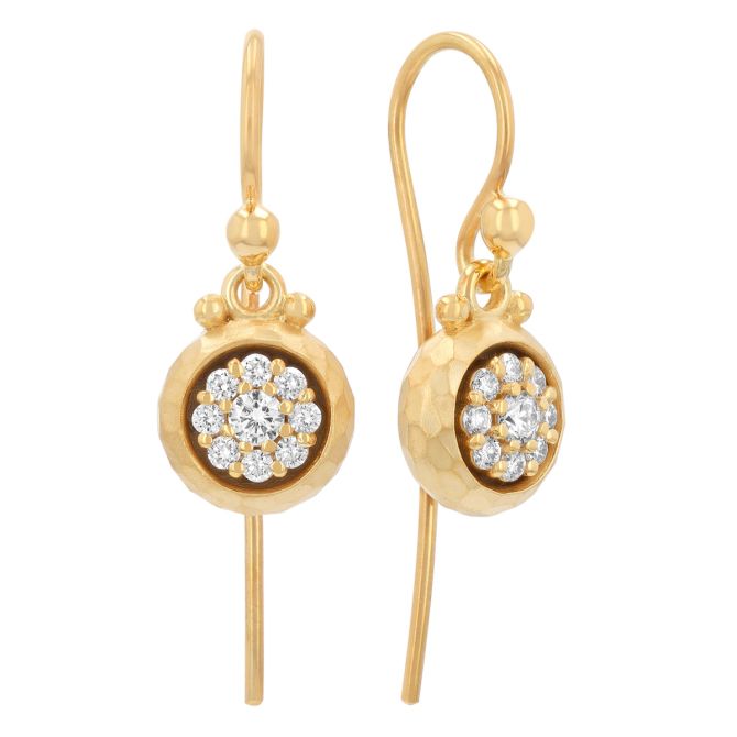 Marika Yellow Gold Pod Dangle Earrings with Diamond Clusters