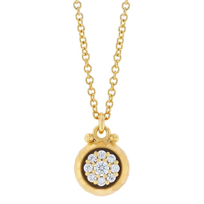 Marika Yellow Gold Pod Pendant with Diamond Cluster