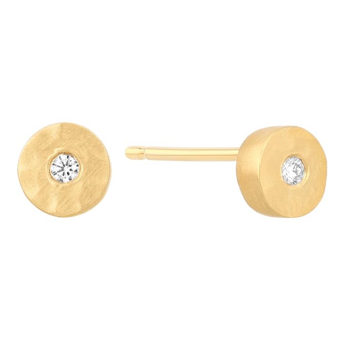 Marika Bezel Set Diamond Small Disc Stud Earrings in Yellow Gold