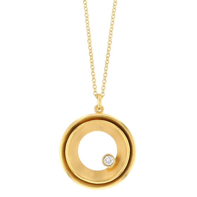 Marika Yellow Gold Open Circle Pendant with Round Diamond