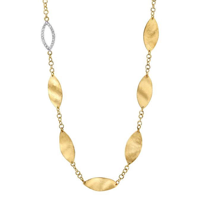 Marika Yellow Gold Navette Shaped Station Chain Necklace with Diamond Accent