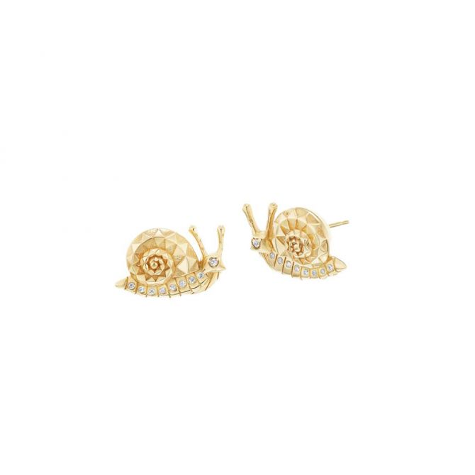 Harwell Godfrey Diamond Snail Stud Earrings in Yellow Gold