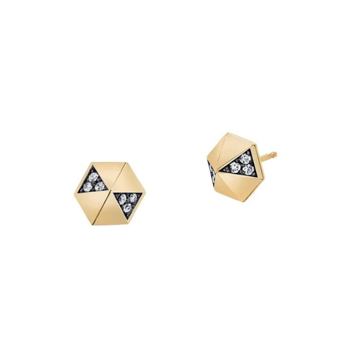 Harwell Godfrey Diamond Pyramid Stud Earrings in Yellow Gold & Black Rhodium