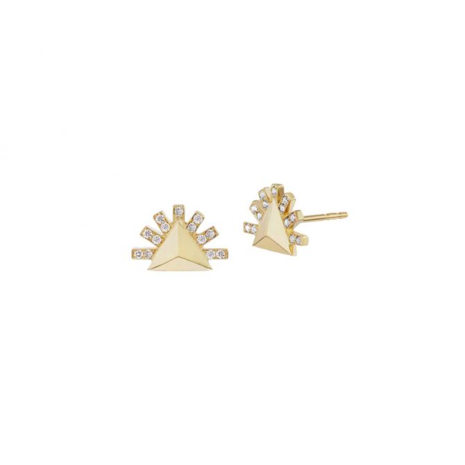 Harwell Godfrey Diamond Sunburst Pyramid Stud Earrings in Yellow Gold