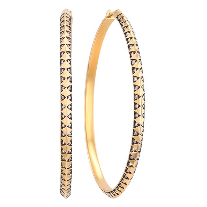 Harwell Godfrey Diamond Skinny Talisman Hoop Earrings in Yellow Gold