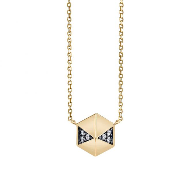 Harwell Godfrey Diamond Pyramid Pendant in Yellow Gold & Black Rhodium, 16"