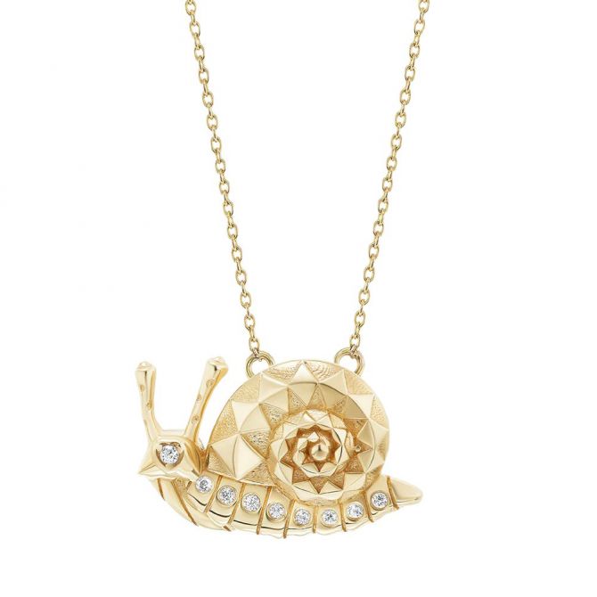 Harwell Godfrey Diamond Mini Snail Pendant in Yellow Gold, 16"