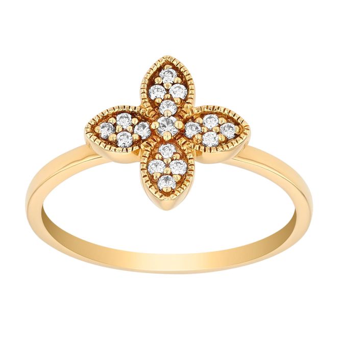 Diamond 4 Petal Floral Ring in Yellow Gold