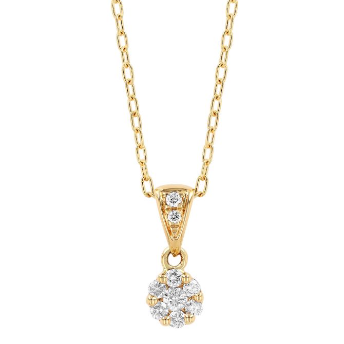 Diamond Cluster Round Pendant in Yellow Gold