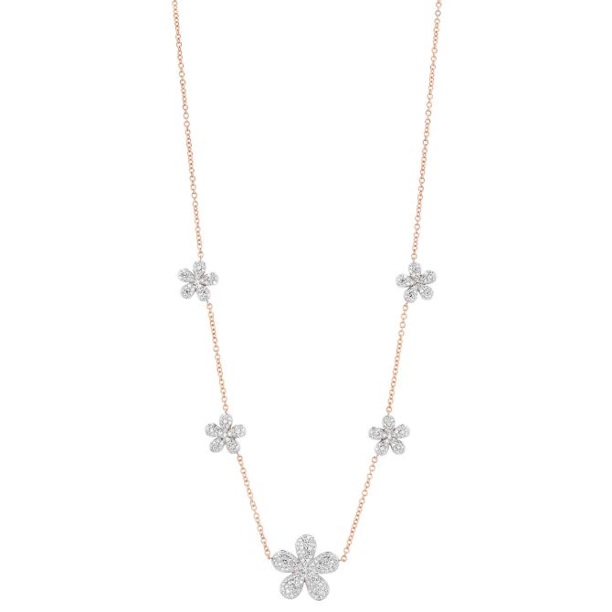 Phillips House Diamond Pavé 5 Flower Station Necklace in Rose Gold, 18"