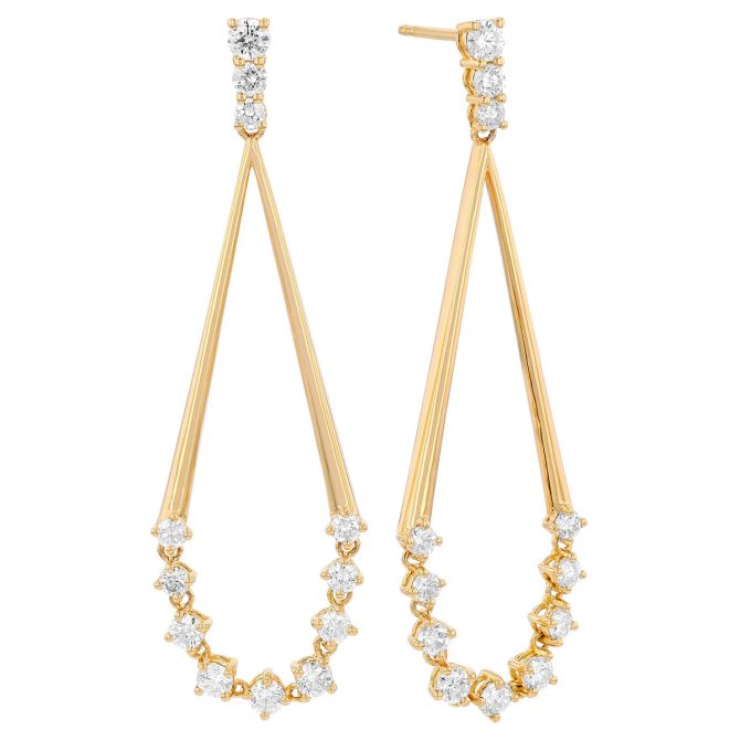 Diamond Teardrop Shape Dangle Earrings in Yellow Gold