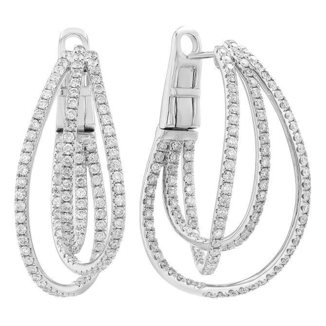 Diamond Triple Intertwined In & Out Hoop Earrings in White Gold