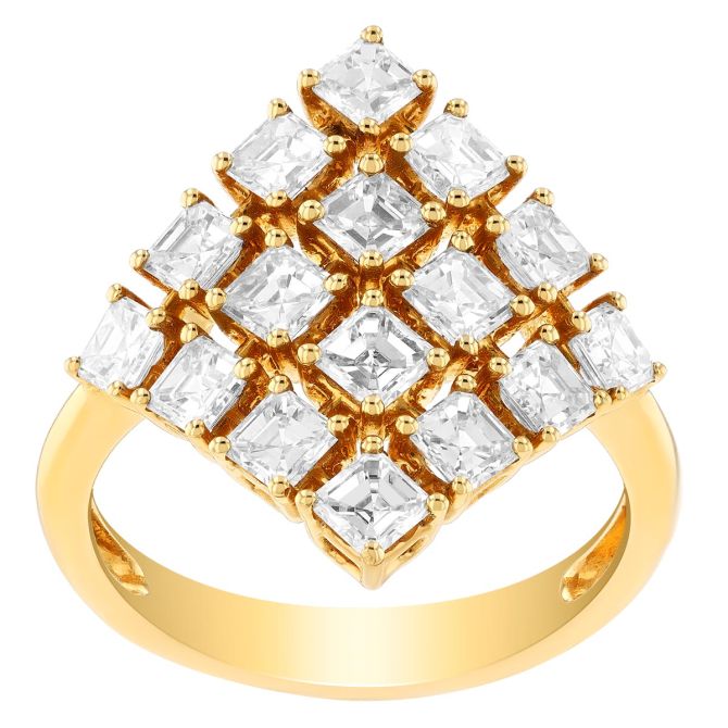 Asscher Cut Diamond Pave Geometric Ring in Yellow Gold