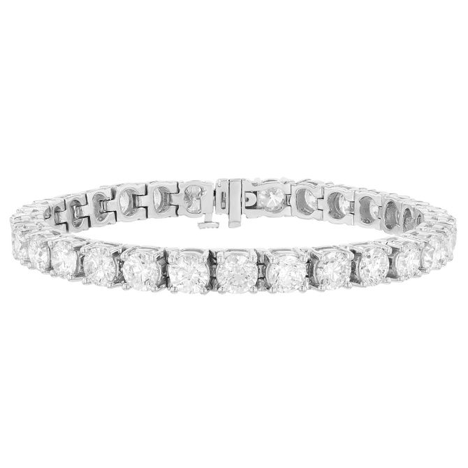 Round Diamond 4 Prong Tennis Bracelet in White Gold, 7", 15.31 cttw