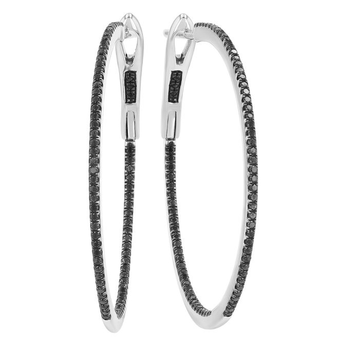 Black Diamond In & Out Hoop Earrings in White Gold, 0.52 cttw