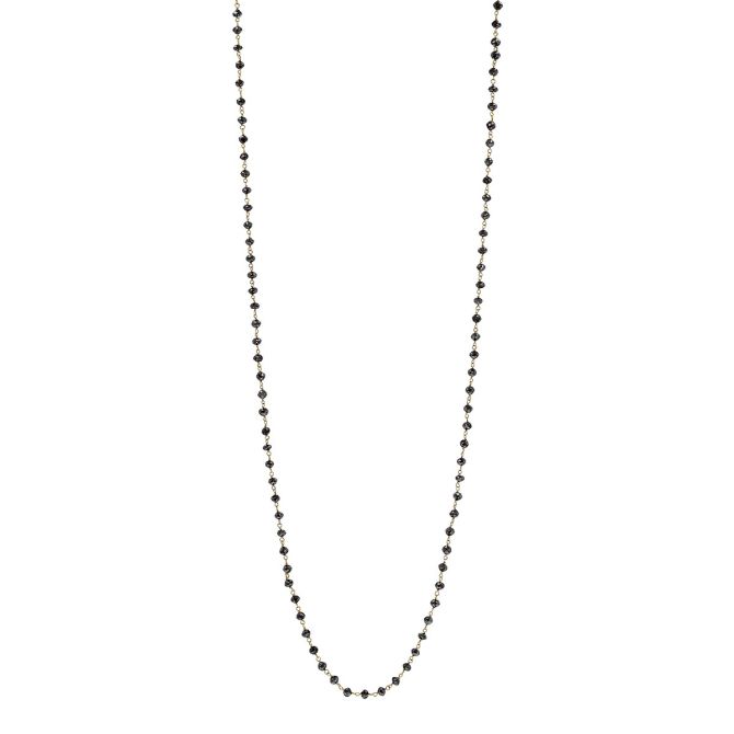 Black Diamond Bead Station Necklace in Yellow Gold, 36"