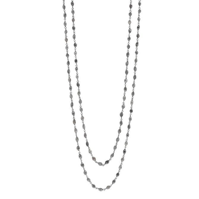 Grey Diamond Bead Station Necklace in White Gold, 48"