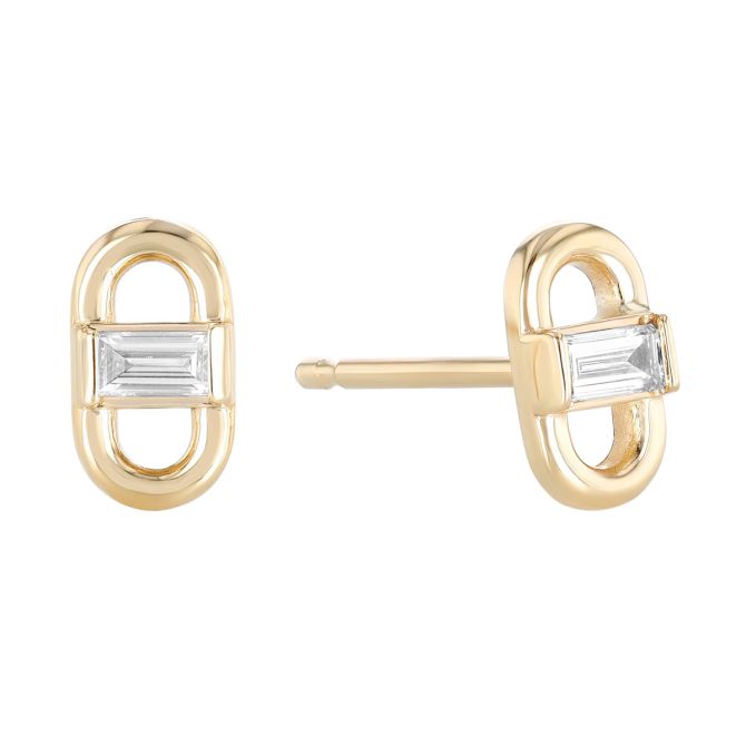 Zoe Chicco Baguette Diamond Open Link Stud Earrings in Yellow Gold