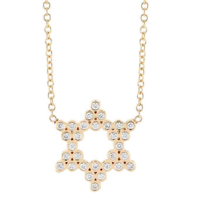 Zoe Chicco Small Diamond Bezel Star of David Necklace in Yellow Gold, 16"