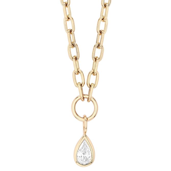 Zoe Chicco Pear Diamond Pendant with Small Square Oval Chain in Yellow Gold, 18"