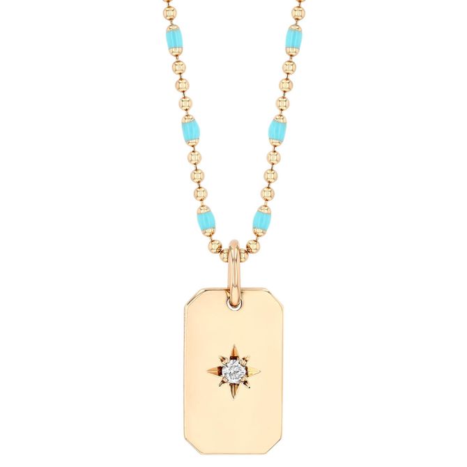 Zoe Chicco Star Set Diamond Small Dog Tag Pendant in Yellow Gold, 18"