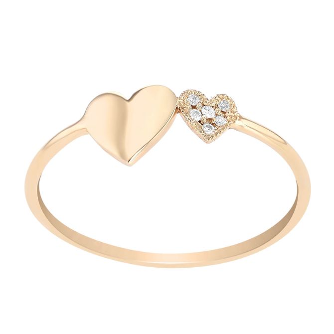 Zoe Chicco Midi & Itty Bitty Pave Diamond Heart Ring in Yellow Gold