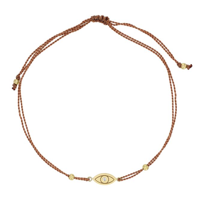 Zoe Chicco Midi Bitty Diamond Evil Eye Taupe Cord Bracelet