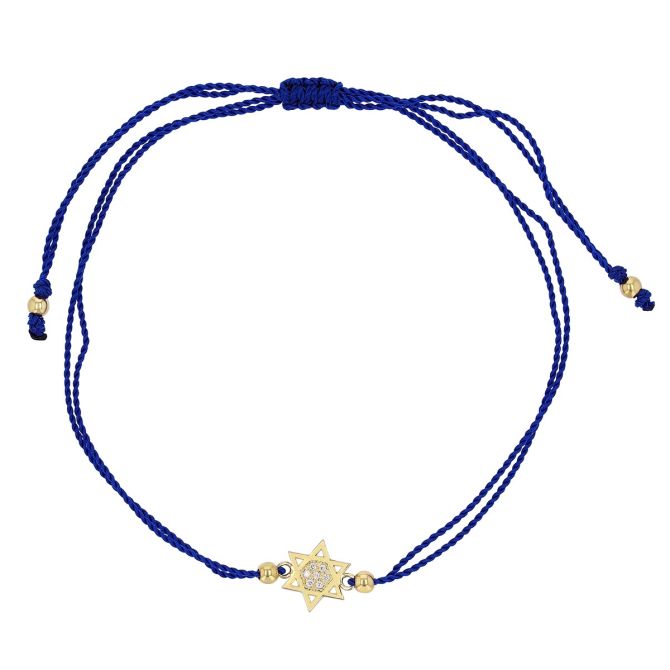 Zoe Chicco Midi Bitty Diamond Star of David Navy Blue Cord Bracelet