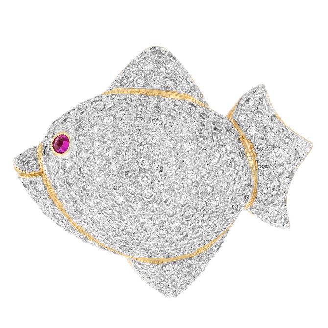 TARA Pearls Diamond Pave Fish Pin in Two Tone