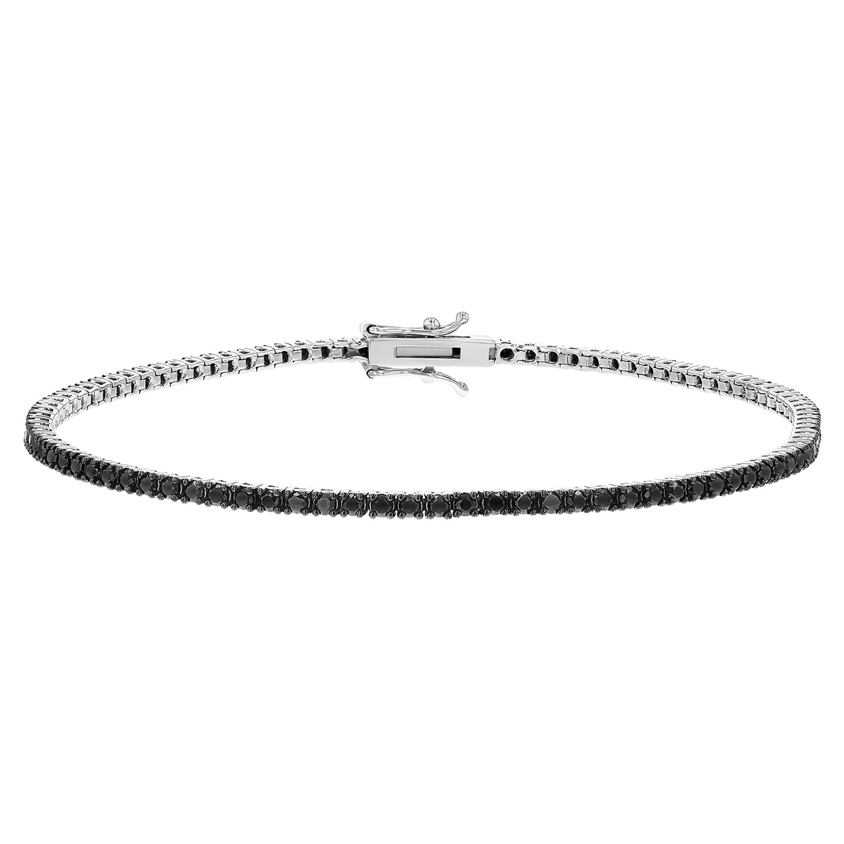 Round Black Diamond Tennis Bracelet in White Gold, 8