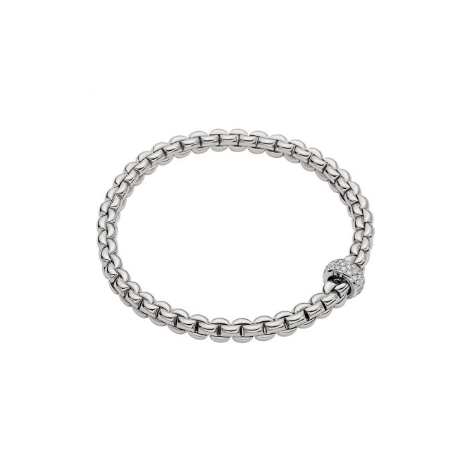 FOPE Flex'It Diamond Pavé Rondel Flexible Bracelet in White Gold